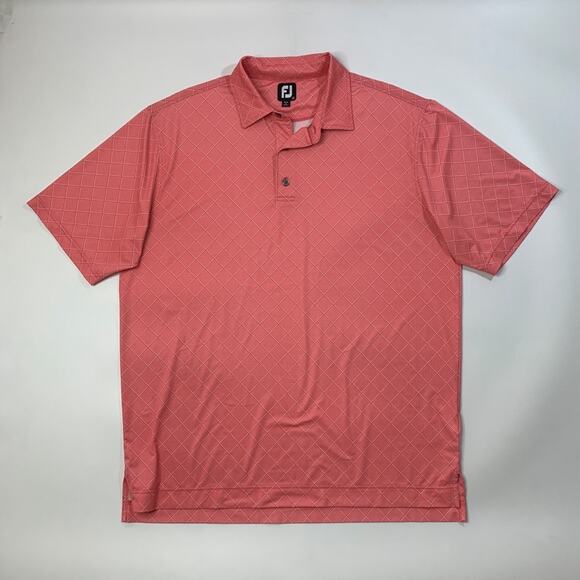 FootJoy Polo Shirt Mens XL Extra Large Salmon Diamond Print Performance Golf - Picture 2 of 9
